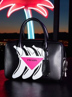 Prada Runway Rare Mirage Banana Print Calf Leather Bowling Bag